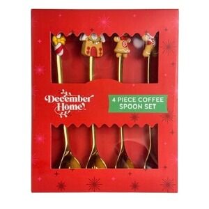 December Home 4 Christmas Coffee Spoon Set Holiday Gingerbread Cookie Gold Tone